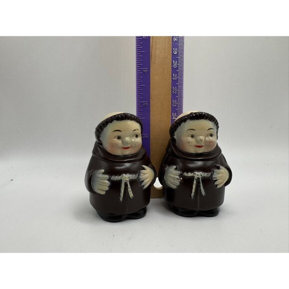 Friar Tuck Clergy Monk S & P Set Goebel c1940-1955, W. Germany 2.5”Flush Faces - Picture 2 of 6